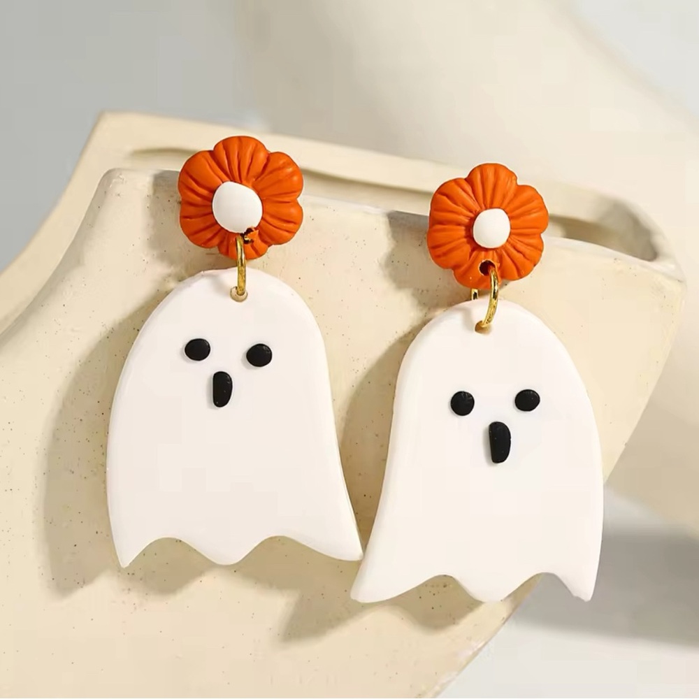 Clay Ghost Halloween Dangle Earrings